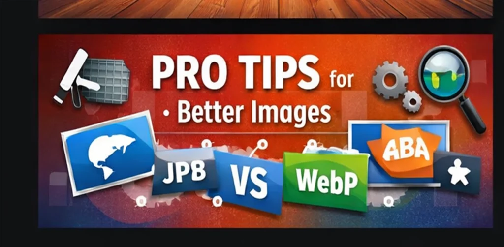 Pro tips for better images showing sharpening techniques and comparison between JPG and WebP formats
