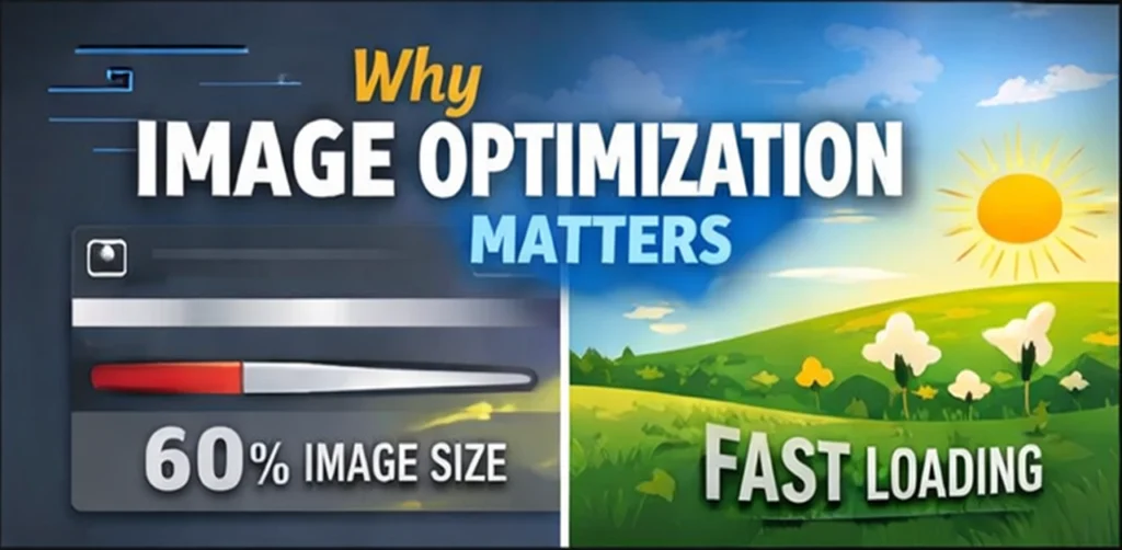 Why image optimization matters showing fast loading website speed and reduced image size for better SEO performance