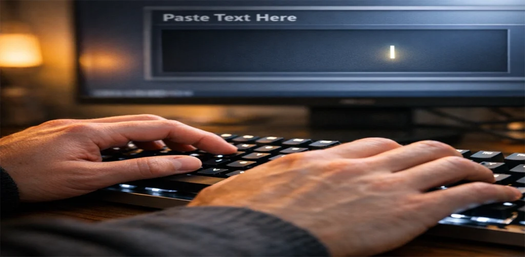 A user performing a words count check by pasting text into an online tool